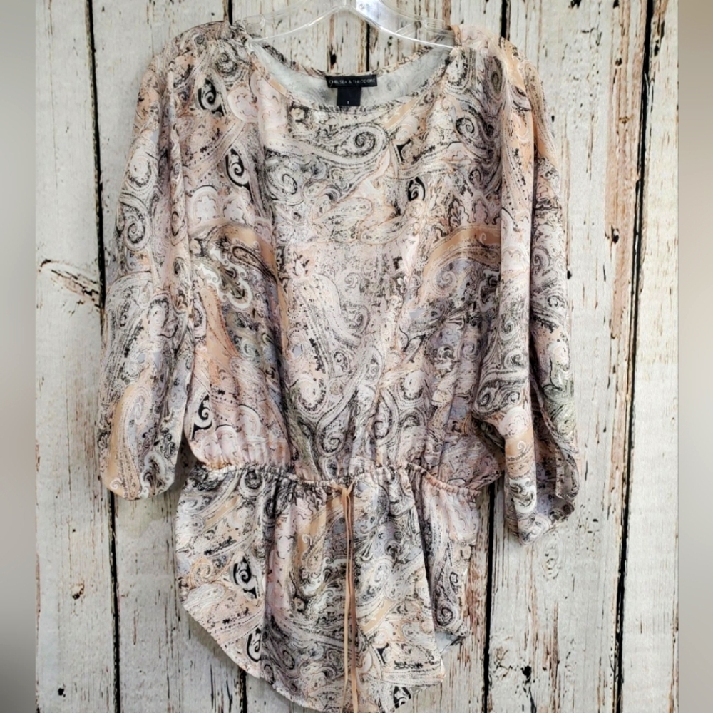 Chelsea & Theodore Women's Small Paisley Kimono Peplum Peasant Blouse Shirt EUC